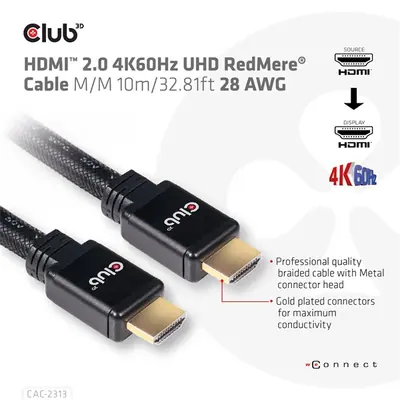 Club 3D Kábel - CAC-2313 (HDMI 2.0, 4K60Hz, M/M, 10m, RedMere, Uni-directional) – 2. kép