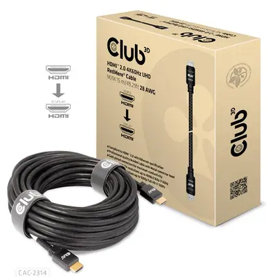 Club 3D Kábel - CAC-2314 (HDMI 2.0 4K60Hz RedMere, M/M, 15m, 18Gbps, UHD, AWG28)