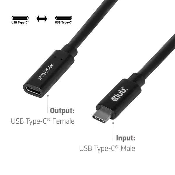 Club 3D Kábel - CAC-2502 (USB-C to USB-C, M/F, 40Gbps, 8K60Hz, 240W, DP 1.4 Alternate Mode, 1m) – 3. kép