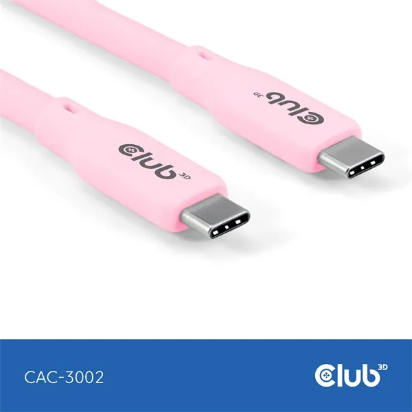 Club 3D Kábel - CAC-3002 (USB-C, PD 240W, 20Gbps, 4K60Hz, rózsaszín, M/M, 2m) – 6. kép
