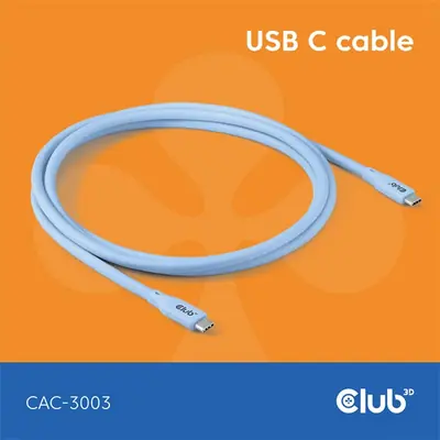 Club 3D Kábel - CAC-3003 (USB-C, PD 240W, 20Gbps, 4K60Hz, kék, M/M, 2m)