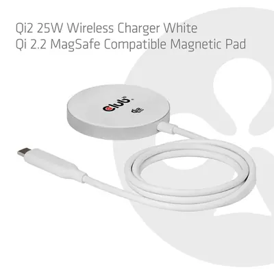 Club 3D Vezeték nélküli töltő - CAC-3026 (Qi2 25W Wireless, 1m, fehér) – 2. kép
