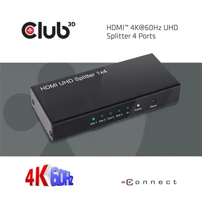Club 3D Splitter - CSV-1380 (HDMI 2.0, 4K@60Hz UHD, 4 port, 3D támogatás, HDCP 1.4/2.2) – 2. kép