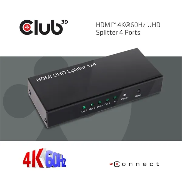 Club 3D Splitter - CSV-1380 (HDMI 2.0, 4K@60Hz UHD, 4 port, 3D támogatás, HDCP 1.4/2.2) – 2. kép