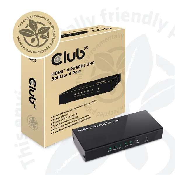 Club 3D Splitter - CSV-1380 (HDMI 2.0, 4K@60Hz UHD, 4 port, 3D támogatás, HDCP 1.4/2.2) – 8. kép