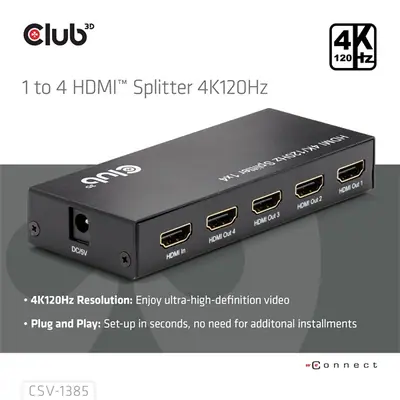 Club 3D Splitter - CSV-1385 (1 to 4 HDMI, 4K120Hz, 3D, HDCP 1.4/2.2, Audio, 6Gbps) – 2. kép