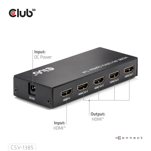 Club 3D Splitter - CSV-1385 (1 to 4 HDMI, 4K120Hz, 3D, HDCP 1.4/2.2, Audio, 6Gbps) – 4. kép