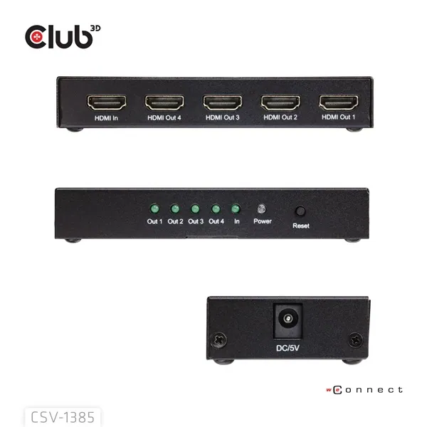 Club 3D Splitter - CSV-1385 (1 to 4 HDMI, 4K120Hz, 3D, HDCP 1.4/2.2, Audio, 6Gbps) – 6. kép