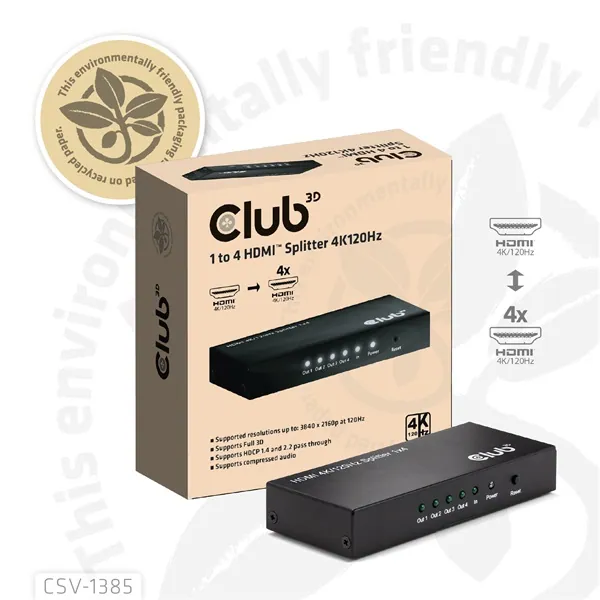 Club 3D Splitter - CSV-1385 (1 to 4 HDMI, 4K120Hz, 3D, HDCP 1.4/2.2, Audio, 6Gbps) – 8. kép