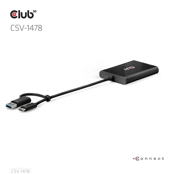 Club 3D Video Splitter - CSV-1478 (4K60HZ, 3.2 USB-C (USB-A adapterrel) to 2xDisplayPort) – 5. kép