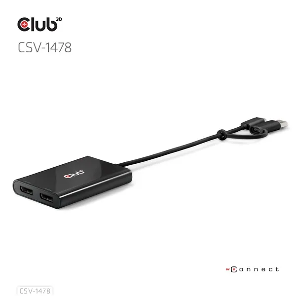 Club 3D Video Splitter - CSV-1478 (4K60HZ, 3.2 USB-C (USB-A adapterrel) to 2xDisplayPort) – 6. kép