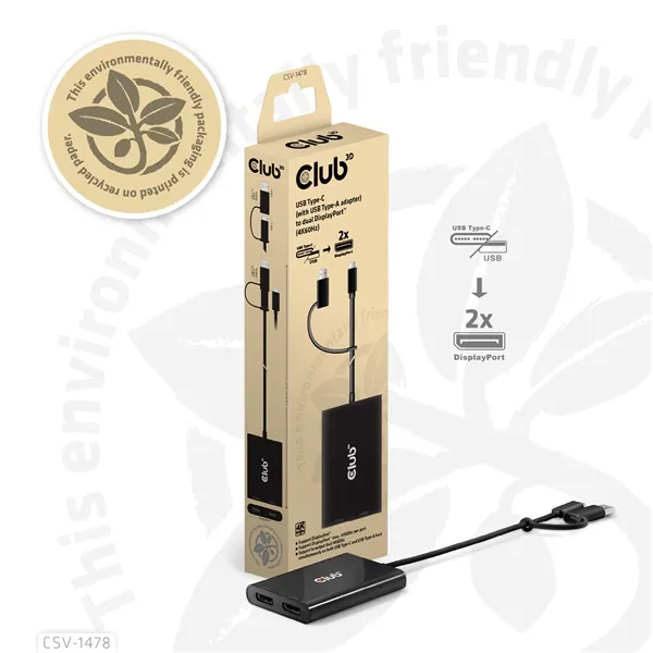 Club 3D Video Splitter - CSV-1478 (4K60HZ, 3.2 USB-C (USB-A adapterrel) to 2xDisplayPort) – 8. kép