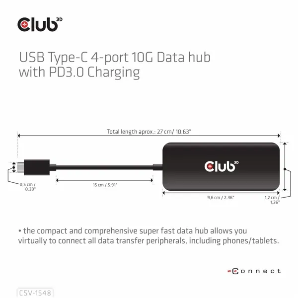 Club 3D USB Hub - CSV-1548 (USB-C Gen 2 to 4xUSB-C PD 3.0, 10 Gbps) – 4. kép