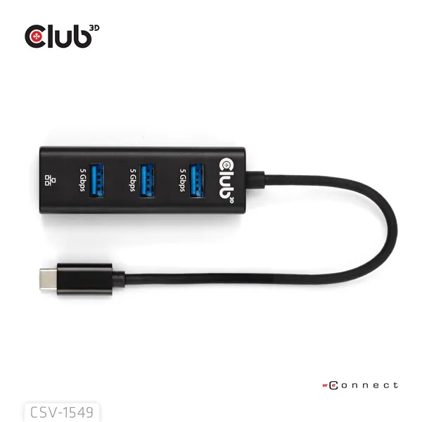 Club 3D USB Hub - CSV-1549 (3.2 USB-C Gen 1 to 3xUSB-A, RJ45,1Gbps) – 5. kép
