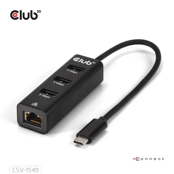 Club 3D USB Hub - CSV-1549 (3.2 USB-C Gen 1 to 3xUSB-A, RJ45,1Gbps) – 6. kép