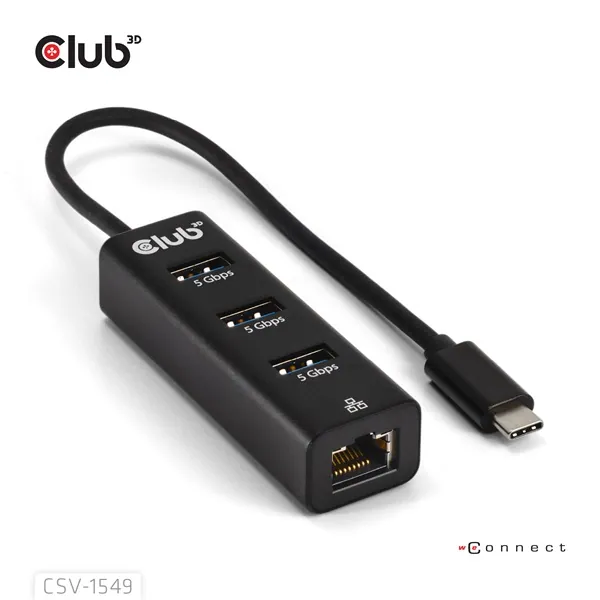 Club 3D USB Hub - CSV-1549 (3.2 USB-C Gen 1 to 3xUSB-A, RJ45,1Gbps) – 7. kép