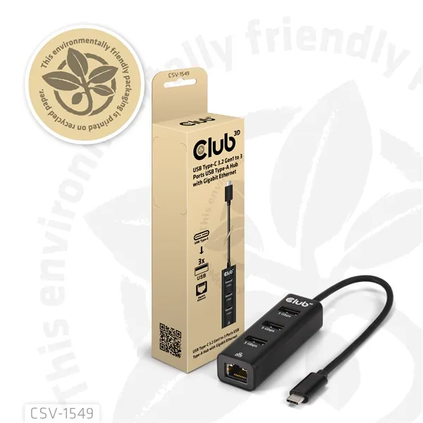 Club 3D USB Hub - CSV-1549 (3.2 USB-C Gen 1 to 3xUSB-A, RJ45,1Gbps) – 8. kép