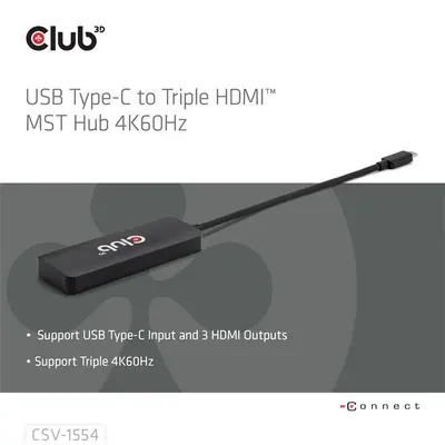 Club 3D MST Hub - CSV-1554 (3.2 USB-C to 3x HDMI, 4k60Hz) – 2. kép