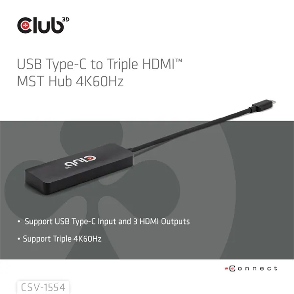 Club 3D MST Hub - CSV-1554 (3.2 USB-C to 3x HDMI, 4k60Hz) – 2. kép