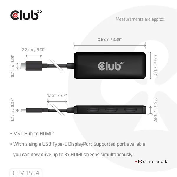 Club 3D MST Hub - CSV-1554 (3.2 USB-C to 3x HDMI, 4k60Hz) – 3. kép