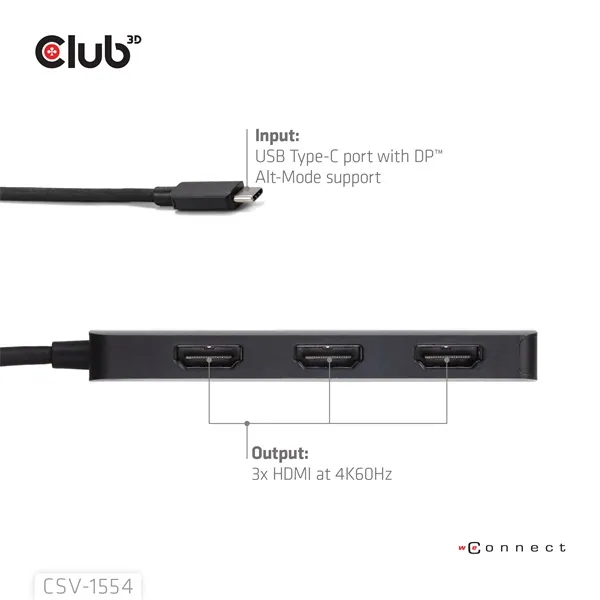 Club 3D MST Hub - CSV-1554 (3.2 USB-C to 3x HDMI, 4k60Hz) – 4. kép