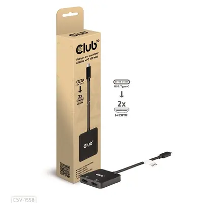 Club 3D MST Hub - CSV-1558 (3.2 USB-C to 2xHDMI, USB-C 100W PD3.0, M/F, 4k60Hz) – 2. kép
