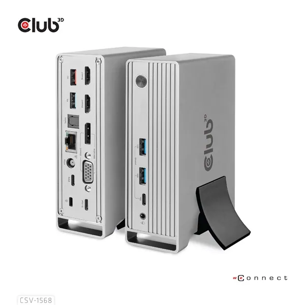 Club 3D Notebook Dokkoló - CSV-1568 (120W, Gen 2 USB-C to 4x USB-A, USB-C Gen 2, 2xHDMI, DP, VGA, RJ45, DC)