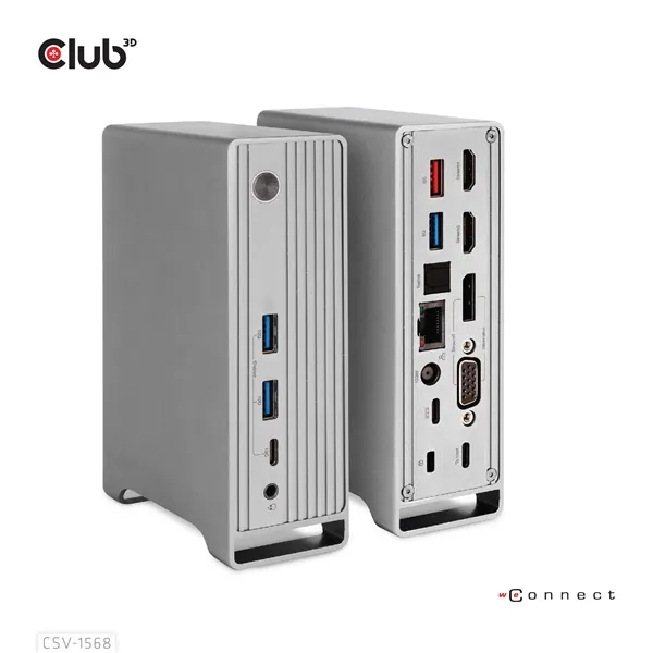 Club 3D Notebook Dokkoló - CSV-1568 (120W, Gen 2 USB-C to 4x USB-A, USB-C Gen 2, 2xHDMI, DP, VGA, RJ45, DC) – 2. kép