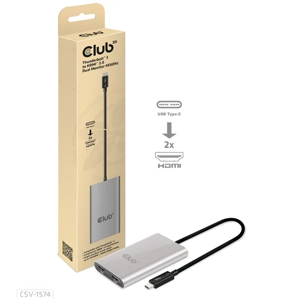 Club 3D Video Splitter - CSV-1574 (Thunderbolt 3 to Dual HDMI 2.0, 4K60Hz) – 3. kép