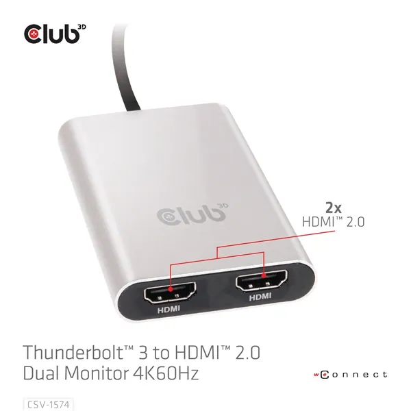Club 3D Video Splitter - CSV-1574 (Thunderbolt 3 to Dual HDMI 2.0, 4K60Hz) – 5. kép