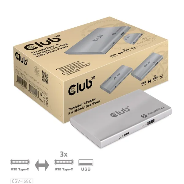 Club 3D USB Hub - CSV-1580 (Thunderbolt 4 to 3x Thunderbolt 4, 1x USB Gen2 Type-A, 100W DC, Max. 10Gbps) – 5. kép