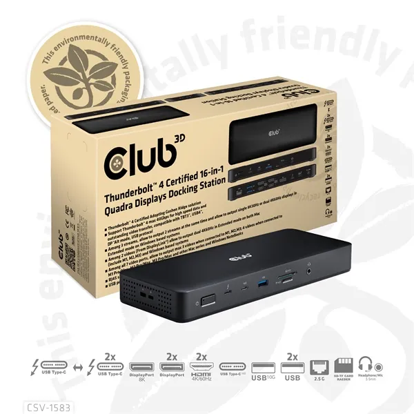 Club 3D Notebook Dokkoló - CSV-1583 (140W, 2xThunderbolt 4, 3xDP, 2xHDMI, USB-C, 3xUSB-A, SD, TF, RJ45, 3,5 Jack, DC) – 8. kép