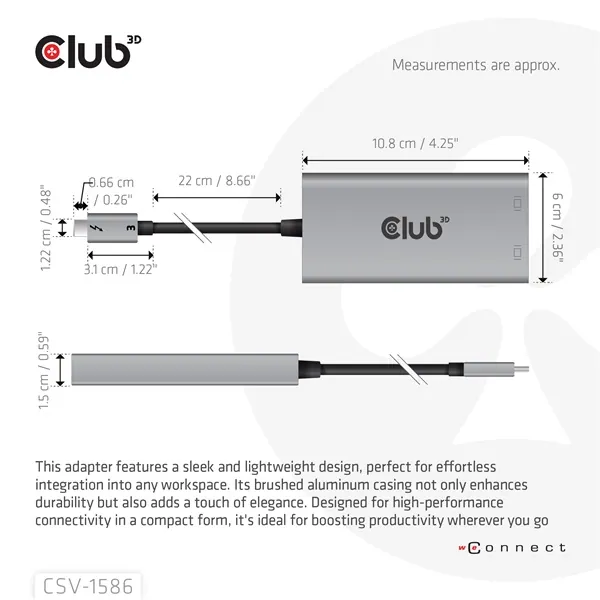 Club 3D Video Splitter - CSV-1586 (Thunderbolt 3 to Dual DisplayPort, 40Gbps, 4K60Hz) – 4. kép