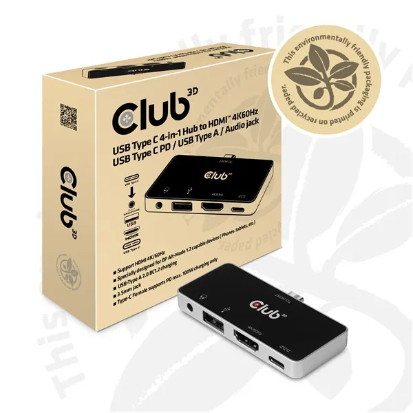 Club 3D USB Hub - CSV-1591 (3.1 USB-C Gen 1 to HDMI, 2.0 USB-A, USB-C 100W, 3,5 Jack, 4k60Hz) – 4. kép