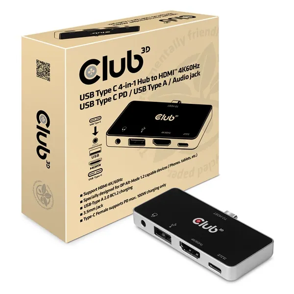 Club 3D USB Hub - CSV-1591 (3.1 USB-C Gen 1 to HDMI, 2.0 USB-A, USB-C 100W, 3,5 Jack, 4k60Hz) – 5. kép