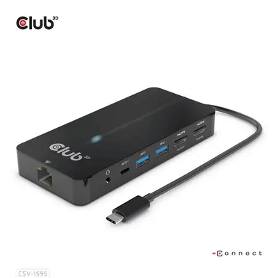Club 3D USB Hub - CSV-1595 (USB-C Gen 1 to 2xHDMI, 2xUSB-A Gen 1, USB-C Gen 1 100W PD 3.0, RJ45, 3,5 Jack, 4k60Hz)