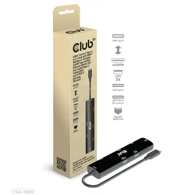 Club 3D USB Hub - CSV-1599 (USB-C 4 to HDMI, 2xUSB-A (10G), RJ45 (2,5G), USB-C 100W PD 3.0, USB-C 10Gbps, 8k60Hz)