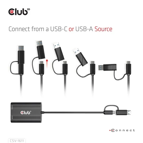 Club 3D Átalakító - CSV-1611(USB-C (USB-A Adapterrel) to Dual HDMI (4K/30Hz) / VGA (1080/60Hz)) – 3. kép
