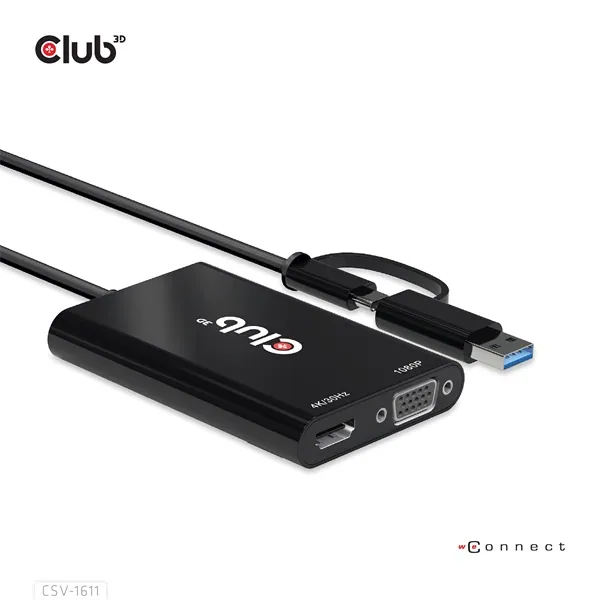 Club 3D Átalakító - CSV-1611(USB-C (USB-A Adapterrel) to Dual HDMI (4K/30Hz) / VGA (1080/60Hz)) – 5. kép