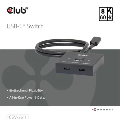 Club 3D USB Hub - CSV-2511 (USB-C to 2xUSB-C, Bidirectional, 100W PD, 8K60Hz/4K120Hz) – 2. kép