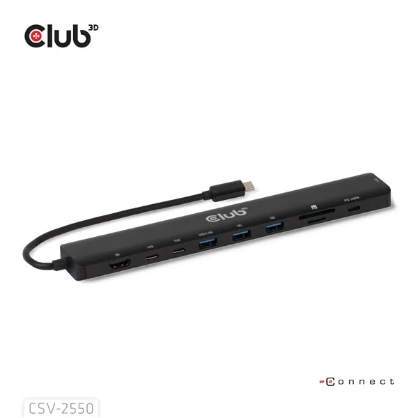 Club 3D USB Hub - CSV-2550 (USB-C to 3xUSB-C, 3xUSB-A, RJ45, SD/MicroSD, 140W PD, HDMI, 8K30hz) – 4. kép