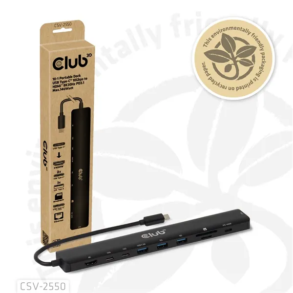 Club 3D USB Hub - CSV-2550 (USB-C to 3xUSB-C, 3xUSB-A, RJ45, SD/MicroSD, 140W PD, HDMI, 8K30hz) – 7. kép