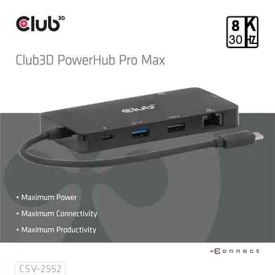 Club 3D USB Hub - CSV-2552 (USB-C to 2xUSB-C, 2xUSB-A, 2xHDMI, RJ45, SD/MicroSD, 100W PD, 4K60hz) – 2. kép