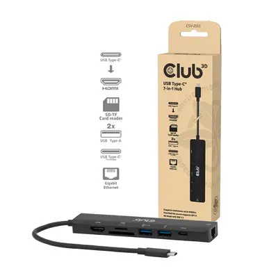 Club 3D USB Hub - CSV-2553 (USB-C to USB-C, 2xUSB-A, HDMI, RJ45, SD/MicroSD, 100W PD, 4K60hz)