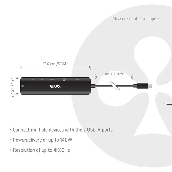 Club 3D Notebook Dokkoló - CSV-2555 (140W, USB-C to 4K60Hz HDMI, USB-C, RJ-45, 2x USB-A, MicroSD, SD) – 3. kép