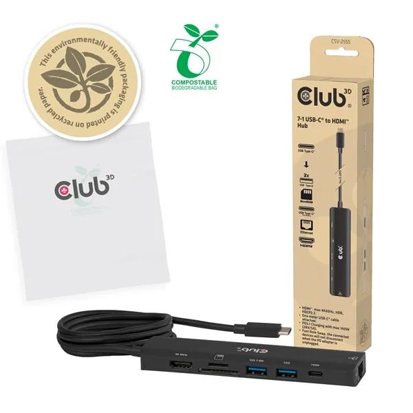 Club 3D Notebook Dokkoló - CSV-2555 (140W, USB-C to 4K60Hz HDMI, USB-C, RJ-45, 2x USB-A, MicroSD, SD) – 5. kép