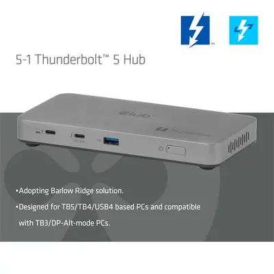 Club 3D Notebook Dokkoló - CSV-2563 (180W,Thunderbolt 5 to 3xUSB-C, USB-A, 1x 8K60Hz, 3x 5K60Hz) – 2. kép