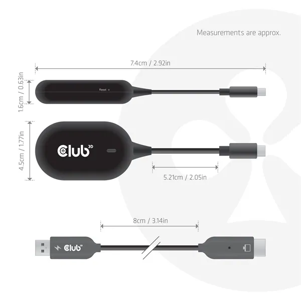Club 3D Átalakító - CSV-2570 (USB-C to HDMI vezeték nélkül, 25m hatótáv, FHD 60Hz, Alt Mode, HDCP 1.4 & 2.2) – 3. kép