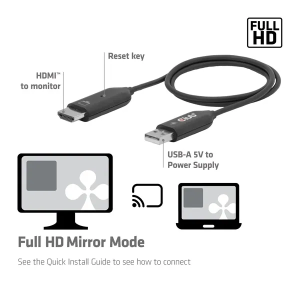 Club 3D Átalakító - CSV-2570 (USB-C to HDMI vezeték nélkül, 25m hatótáv, FHD 60Hz, Alt Mode, HDCP 1.4 & 2.2) – 5. kép