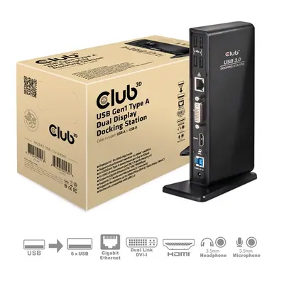 Club 3D Notebook Dokkoló - CSV-3242HD (1200p DUAL DISPLAY, USB-B to HDMI, DVI-I, 6xUSB-A, RJ45, 3.5 Jack Audio + Mic) – 2. kép